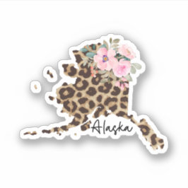 Alaska Staat Leopard Print mit Blume Aufkleber
