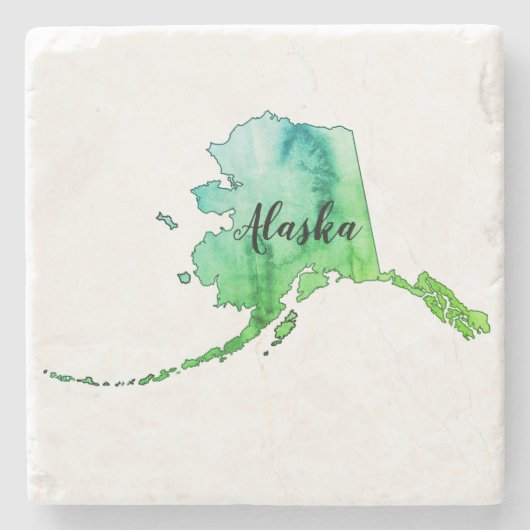 Alaska Staat Map Wasserfarbe Zwei-Tone-Untersetzer Steinuntersetzer (Vorderseite)
