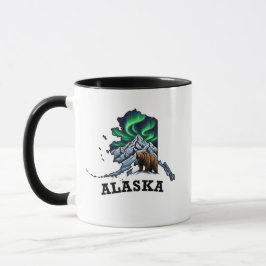 Alaska Staat Tattoo Style Northern Lights, Grizzy Tasse