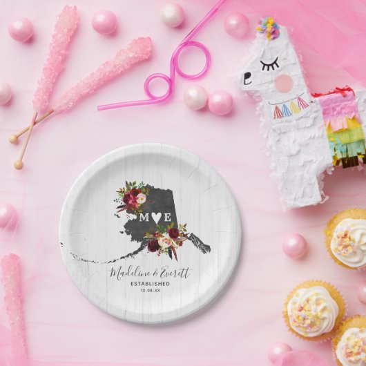 Alaska Staat Zielort Rustikale Hochzeitmonogramm Pappteller (Party)