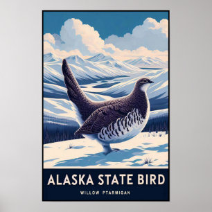 Alaska State Bird - Weiden-Schneehuhn Vintage Poster