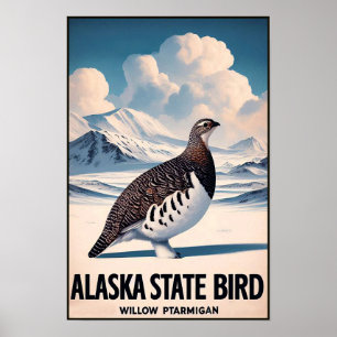 Alaska State Bird - Weiden-Schneehuhn Vintage Poster