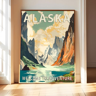 Alaska State Landschaft Poster Kunst Druck, Retro