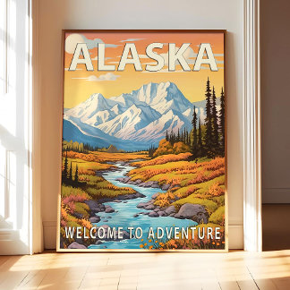 Alaska State Scenery Poster Kunst Druck, Retro Nat