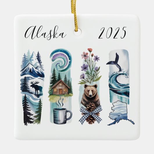 Alaska State Watercolor Christmas Ornament – North (Vorderseite)