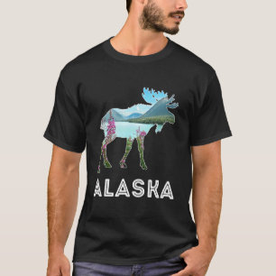 Alaska-Tag-Elch-Schneebedeckte Berge Alaska-Feiert T-Shirt