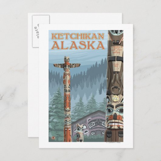 Alaska Totem Poles - Ketchikan, Alaska Postkarte (Vorne/Hinten)