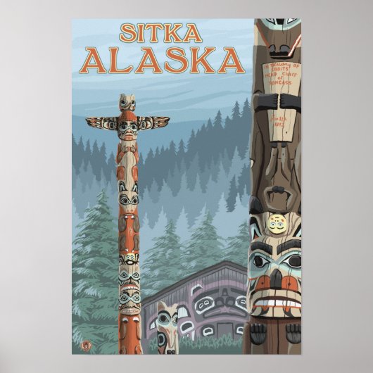 Alaska Totem Poles - Sitka, Alaska Poster (Vorne)