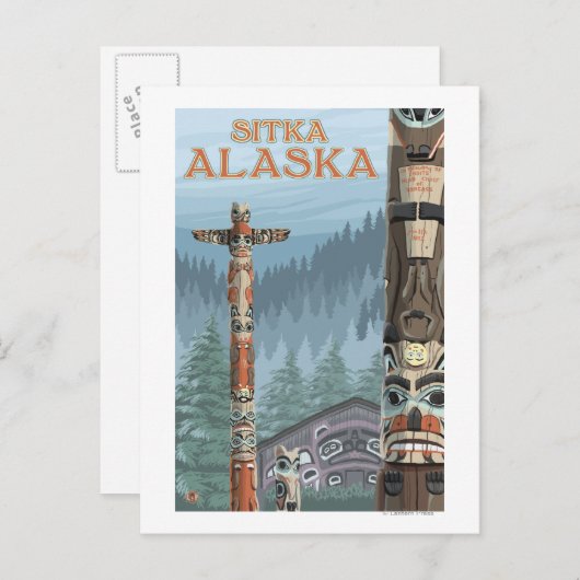 Alaska Totem Poles - Sitka, Alaska Postkarte (Vorne/Hinten)