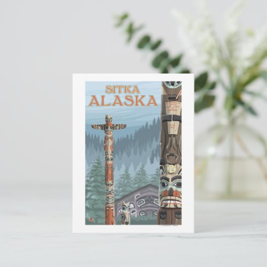 Alaska Totem Poles - Sitka, Alaska Postkarte (Stehend Vorderseite)