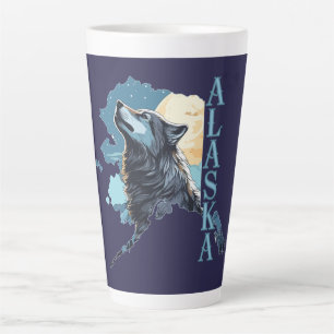 Alaska Umriss Wolf und Mond Milchtasse