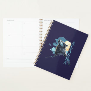 Alaska Umriss Wolf und Mond Planer