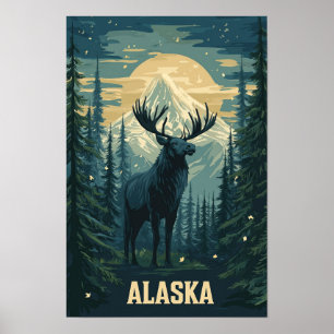Alaska USA Art Vintag Illustration Travel Poster