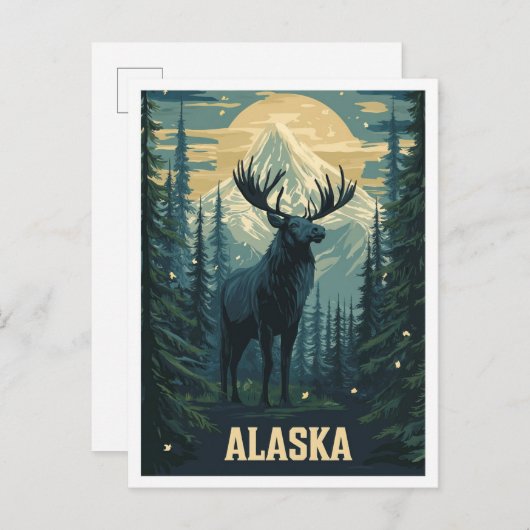 Alaska USA Art Vintag Illustration Travel Postkarte (Vorne/Hinten)