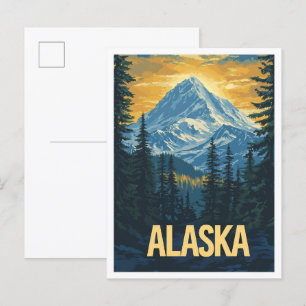 Alaska USA Art Vintag Illustration Travel Postkarte