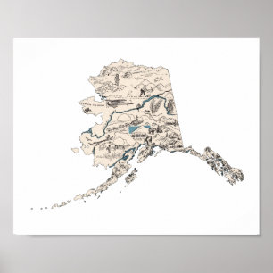 Alaska Vintage-Bildkarte Antike Staatskarte Poster