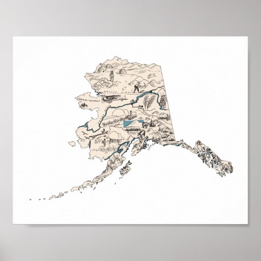 Alaska Vintage-Bildkarte Antike Staatskarte Poster (Vorne)