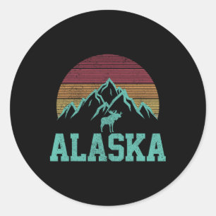 Alaska Vintage-Elch-Outdoor-Natur-Wander-Souvenir Runder Aufkleber