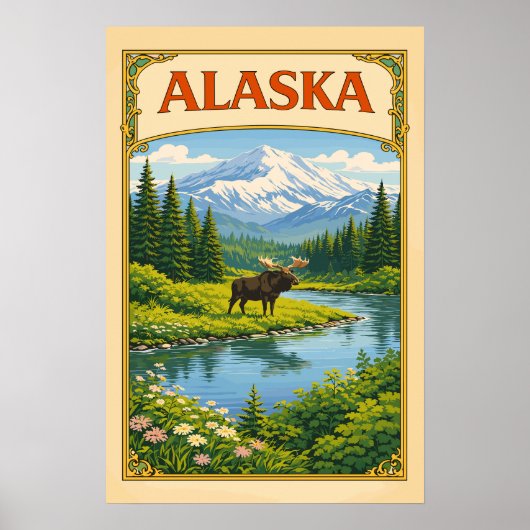 Alaska Vintage Elch Waldland Poster (Vorne)
