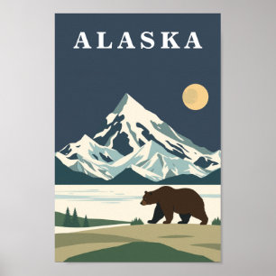 Alaska Vintage Reise Grizzlybär Poster