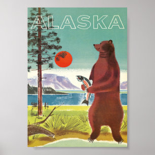 Alaska Vintage Reise mit Bär Poster