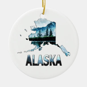 Alaska Watercolor Landschaftskarte Keramik Ornament
