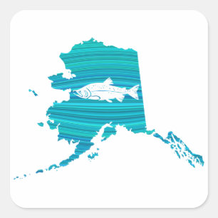 Alaska Wave Lachs Fischen Quadratischer Aufkleber