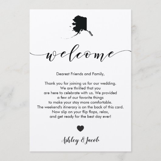 Alaska Wedding Welcome Letter & Itinerary Card Programm (Vorderseite)