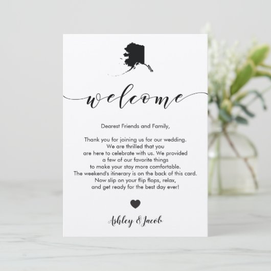 Alaska Wedding Welcome Letter & Itinerary Card Programm (Stehend Vorderseite)