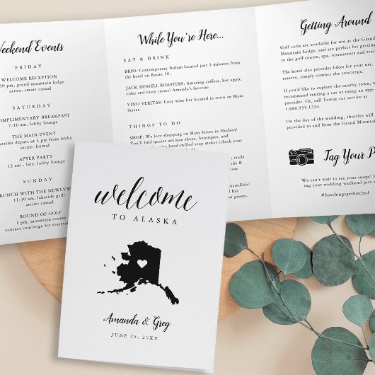 Alaska Wedding Welcome Letter & Itinerary Dreifach-gefaltete Programmkarte