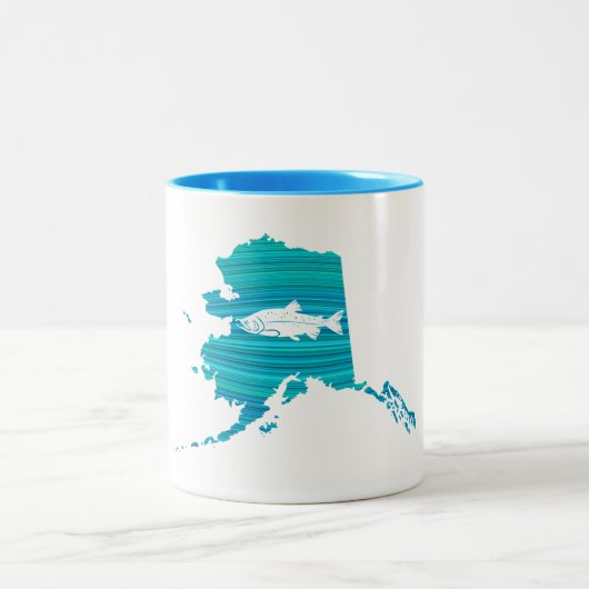 Alaska-Wellen-Lachsfischen Zweifarbige Tasse (Mittel)