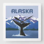 Alaska | Whale Tale Quadratische Wanduhr (Vorderseite)