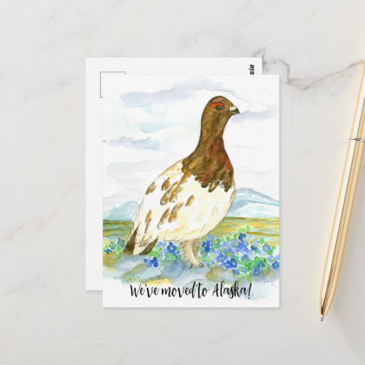 Alaska Willow Ptarmigan Bird kündigt an Postkarte (Vorderseite/Rückseite Beispiel)