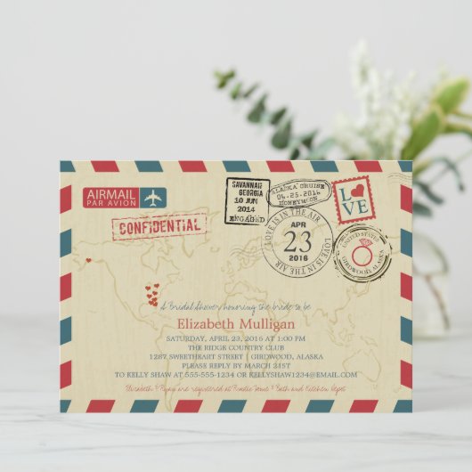 Alaska World Traveller Airmail | Brautparty Einladung (Stehend Vorderseite)