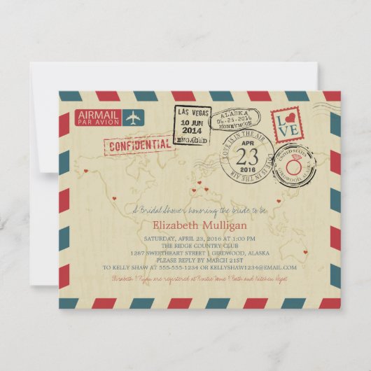 Alaska World Traveller Airmail | Brautparty Einladung (Vorderseite)