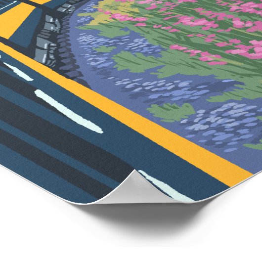 AlaskaBahn und Feuerweed Vintage Travel Poster (Ecke)