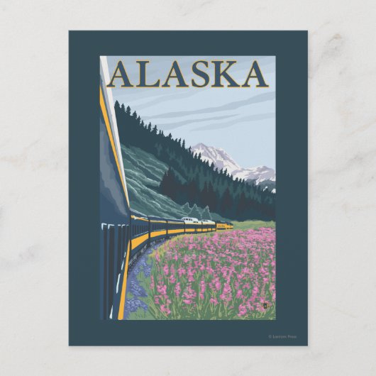 AlaskaBahn und Feuerweed Vintage Travel Postkarte (Vorderseite)