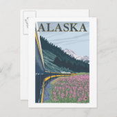 AlaskaBahn und Feuerweed Vintage Travel Postkarte (Vorne/Hinten)