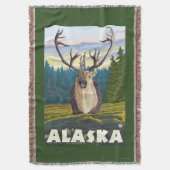 AlaskaCaribou in der wilden Vintagen Reise Decke (Vorderseite Vertikal)