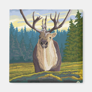 AlaskaCaribou in der wilden Vintagen Reise Magnet