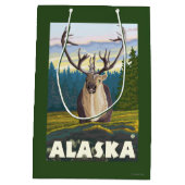 AlaskaCaribou in der wilden Vintagen Reise Mittlere Geschenktüte (Rückseite)