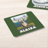 AlaskaCaribou in der wilden Vintagen Reise Rechteckiger Pappuntersetzer (angewinkelt)