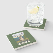 AlaskaCaribou in der wilden Vintagen Reise Steinuntersetzer (Seitenansicht)