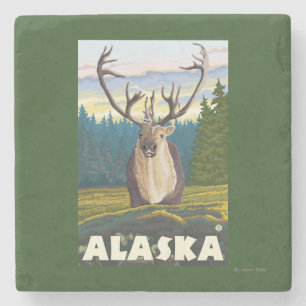 AlaskaCaribou in der wilden Vintagen Reise Steinuntersetzer