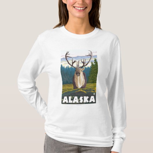 AlaskaCaribou in der wilden Vintagen Reise T-Shirt (Vorderseite)