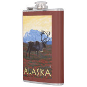 AlaskaCaribou Vintages Reise-Plakat Flachmann (Links)