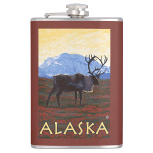 AlaskaCaribou Vintages Reise-Plakat Flachmann
