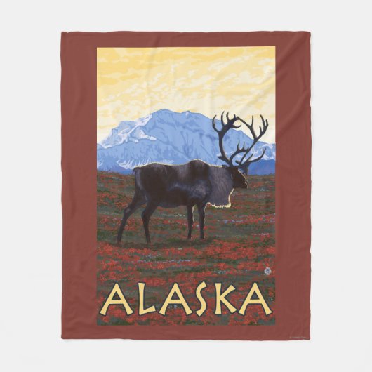 AlaskaCaribou Vintages Reise-Plakat Fleecedecke (Vorderseite)