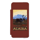 AlaskaCaribou Vintages Reise-Plakat Incipio iPhone Geldbeutel-Hülle (Folio Vorderseite)