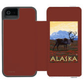AlaskaCaribou Vintages Reise-Plakat Incipio iPhone Geldbeutel-Hülle (Folio Geöffnet)